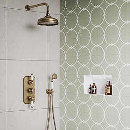 Trafalgar Antique Brass Shower with Concealed Valve, Wall Mounted 8" Head & Handset