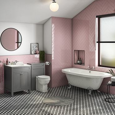 Trafalgar Traditional Bathroom Suite - 1685mm Roll Top Bath with Grey Vanity + Toilet  Profile Large