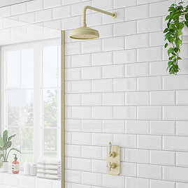 Trafalgar Brushed Brass Shower with Concealed Valve + Wall Mounted 8" Head
