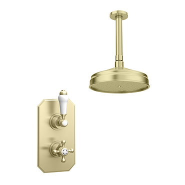 Trafalgar Traditional Brushed Brass Shower with Concealed Valve + Ceiling Mounted 8" Head