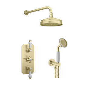 Trafalgar Traditional Brushed Brass Shower with Concealed Valve, Wall Mounted 8" Head + Handset