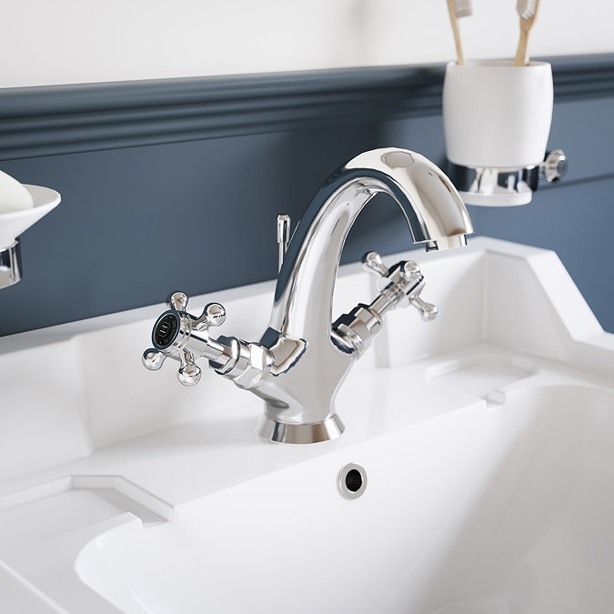 Trafalgar Crosshead Mono Basin Mixer Tap & Pop-Up Waste Chrome & Black