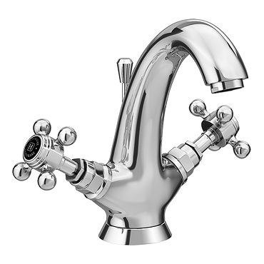 Trafalgar Traditional Crosshead Mono Basin Mixer Tap & Pop-Up Waste Chrome & Black