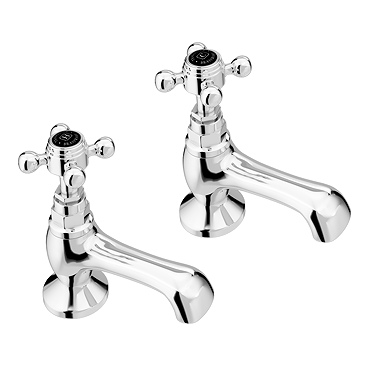 Trafalgar Traditional Crosshead Pillar Bath Taps (Pair) Chrome with Black Indices