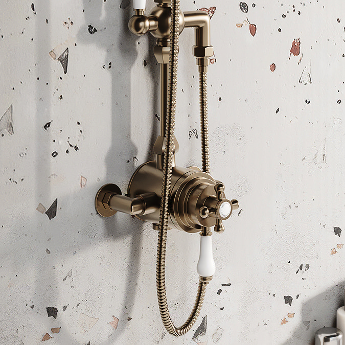 Trafalgar Traditional Dual Exposed Thermostatic Shower Valve Antique Brass