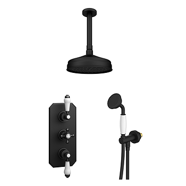 Trafalgar Traditional Matt Black Shower with Concealed Valve, Ceiling Mounted 8" Head + Handset