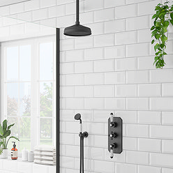Trafalgar Matt Black Shower with Concealed Valve, Ceiling Mounted 8" Head + Handset