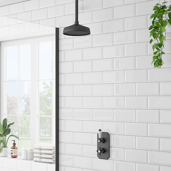 Trafalgar Matt Black Shower with Concealed Valve + Ceiling Mounted 8" Head