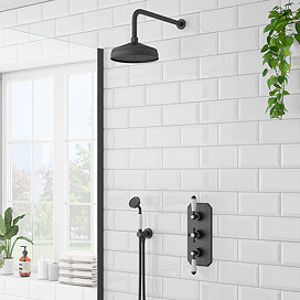 Trafalgar Matt Black Shower with Concealed Valve, Wall Mounted 8" Head + Handset