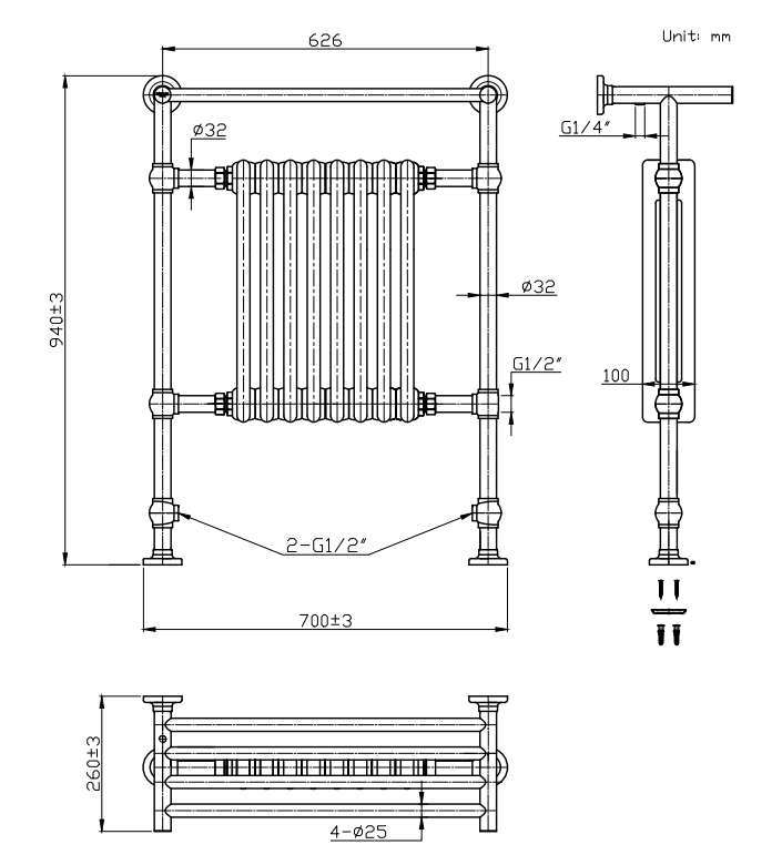 Trafalgar Traditional Radiator with Shelf - Brushed Brass