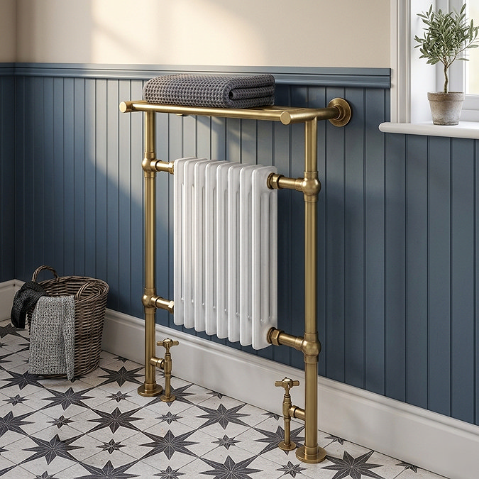 Trafalgar Traditional Radiator with Shelf - Brushed Brass