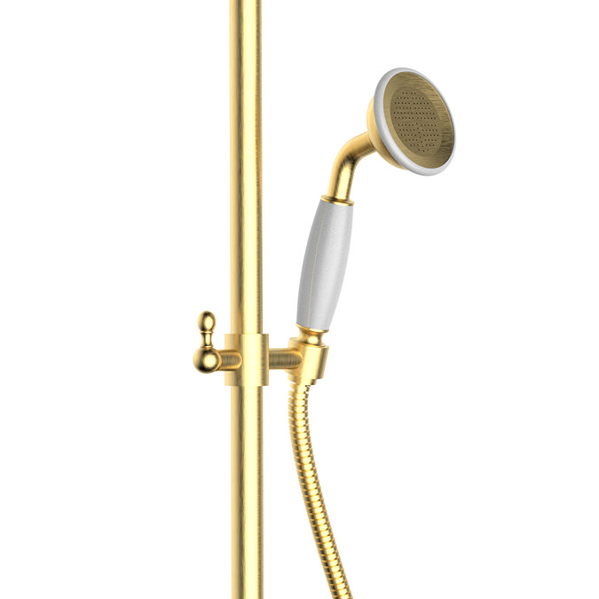 Trafalgar Traditional Rigid Riser with 200mm Round Apron Shower Head, Hand Shower and Diverter Brushed Brass