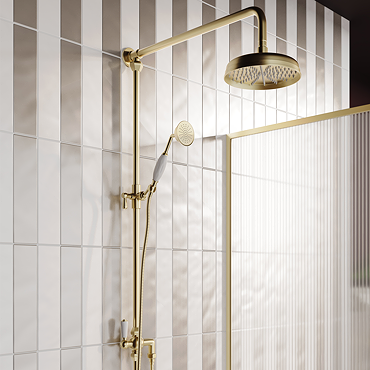 Trafalgar Traditional Rigid Riser with 200mm Shower Head, Hand Shower and Diverter Brushed Brass
