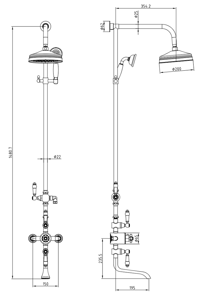 Trafalgar Traditional Triple Exposed Valve With Spout - Chrome