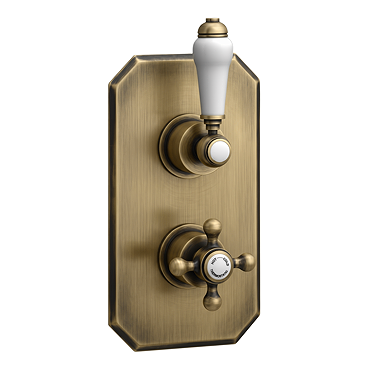 Trafalgar-Traditional-Twin-Concealed-Thermostatic-Shower-Valve-Antique-Brass