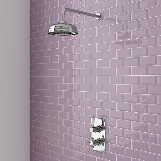 Trafalgar Traditional Twin Concealed Thermostatic Shower Valve inc 8" Apron Fixed Head Large Image