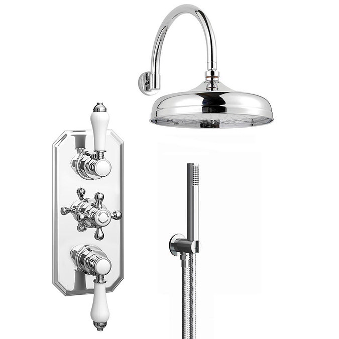 Trafalgar Triple Concealed Shower Valve Inc. Outlet Elbow, Handset & Curved Arm with Fixed Head Larg