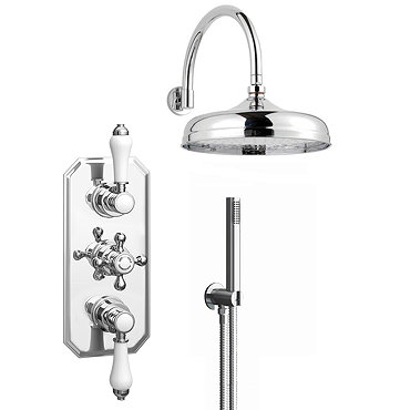 Trafalgar Triple Concealed Shower Valve Inc. Outlet Elbow, Handset & Curved Arm with Fixed Head Prof