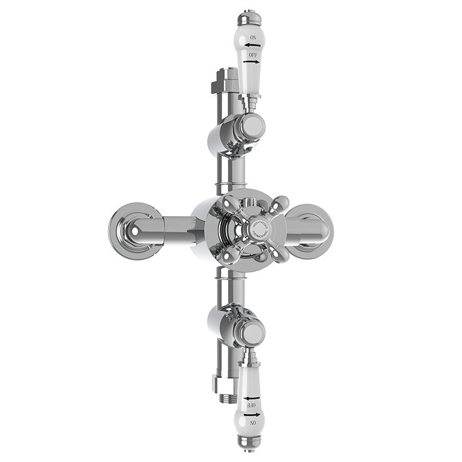 Trafalgar Traditional Triple Exposed Thermostatic Shower Valve with Return Elbow, Shower Handset and Fixed 8" Overhead Shower Head