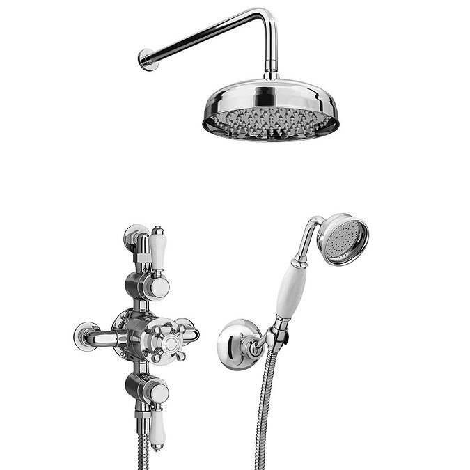 Trafalgar Triple Exposed Thermostatic Shower (Inc. Valve, Elbow, Handset + Fixed Shower Head) Large 