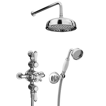 Trafalgar Traditional Triple Exposed Thermostatic Shower Valve with Return Elbow, Shower Handset and Fixed 8" Overhead Shower Head