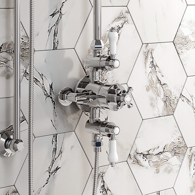 Trafalgar Triple Exposed Thermostatic Shower Valve + Slider Rail Kit with Rigid Riser