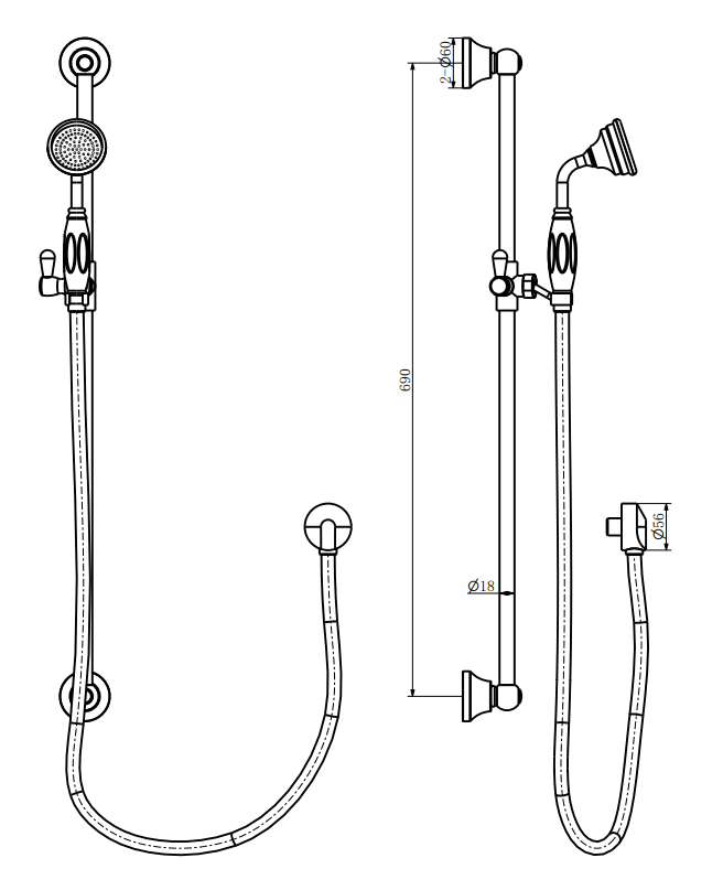 Trafalgar Triple Exposed Thermostatic Shower Valve + Slider Rail Kit with Rigid Riser