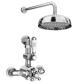 Trafalgar Twin Exposed Thermostatic Shower Pack incl. Valve, Elbow + Fixed Shower Head Chrome
