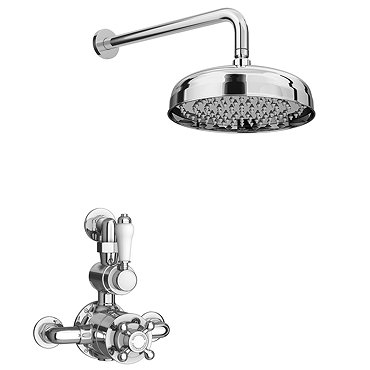 Trafalgar Twin Exposed Thermostatic Shower Pack (inc. Valve, Elbow + Fixed Shower Head)