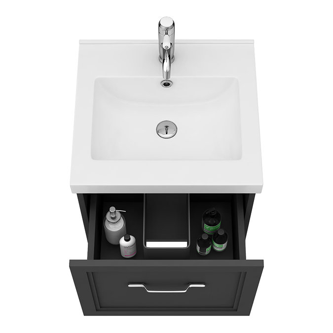 Period Bathroom Co. Wall Hung Vanity - Matt Black - 500mm 1 Drawer with Chrome Handle  Profile Large