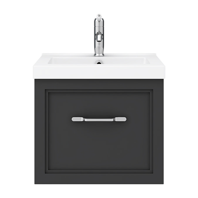 Period Bathroom Co. Wall Hung Vanity - Matt Black - 500mm 1 Drawer with Chrome Handle  Standard Large Image