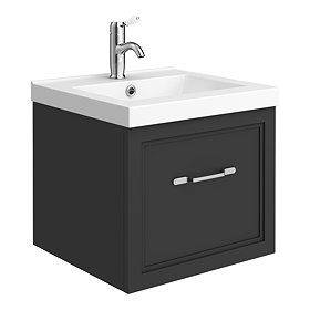 Period Bathroom Co. Wall Hung Vanity - Matt Black - 500mm 1 Drawer with Chrome Handle Large Image