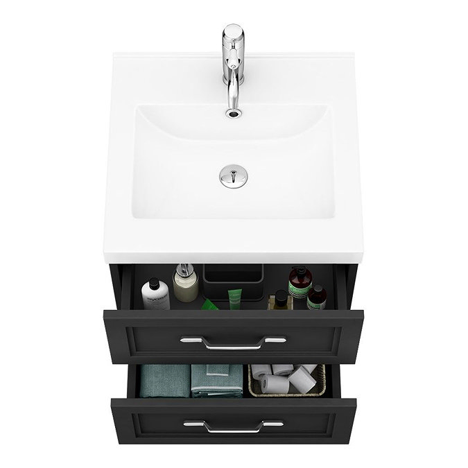 Period Bathroom Co. Wall Hung Vanity - Matt Black - 500mm 2 Drawer with Chrome Handles  Profile Larg