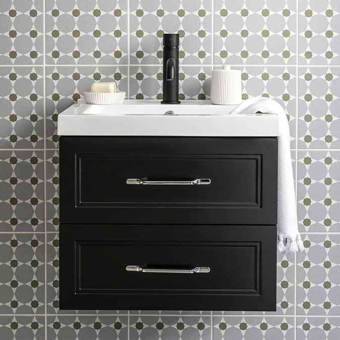 Trafalgar Wall Hung Vanity - Matt Black - 500mm 2 Drawer with Chrome Handles