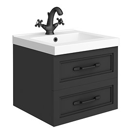Trafalgar Wall Hung Vanity - Matt Black - 500mm 2 Drawer with Matt Black Handles
