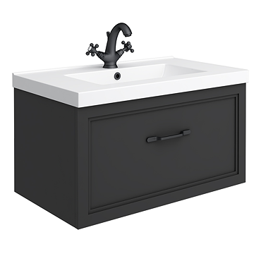 Trafalgar Wall Hung Vanity - Matt Black - 800mm 1 Drawer with Matt Black Handle