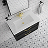 Trafalgar Wall Hung Vanity - Matt Black - 800mm 2 Drawer with Brushed Brass Handles