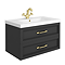 Trafalgar Wall Hung Vanity - Matt Black - 800mm 2 Drawer with Brushed Brass Handles