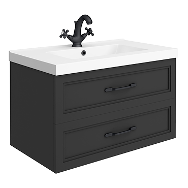 Trafalgar Wall Hung Vanity - Matt Black - 800mm 2 Drawer with Matt Black Handles