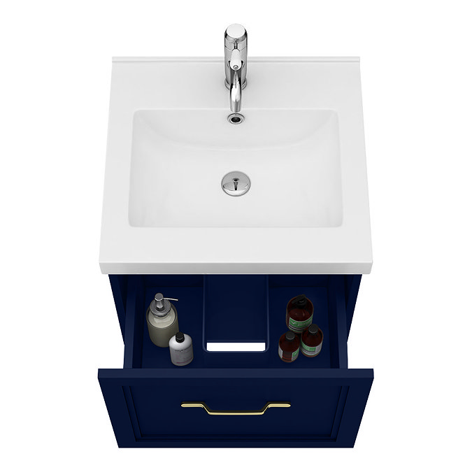 Trafalgar Wall Hung Vanity - Matt Blue - 500mm 1 Drawer with Brushed Brass Handle