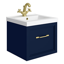 Trafalgar Wall Hung Vanity - Matt Blue - 500mm 1 Drawer with Brushed Brass Handle