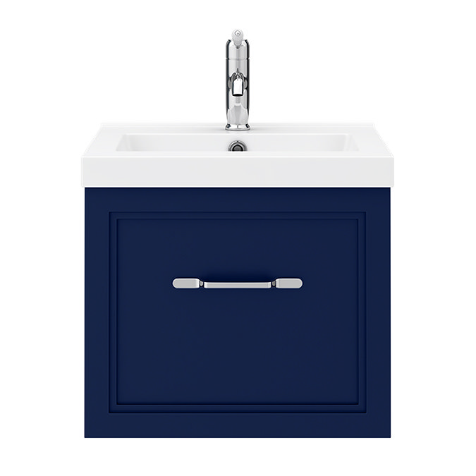 Period Bathroom Co. Wall Hung Vanity - Matt Blue - 500mm 1 Drawer with Chrome Handle  Standard Large Image