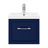 Period Bathroom Co. Wall Hung Vanity - Matt Blue - 500mm 1 Drawer with Chrome Handle  Standard Large Image