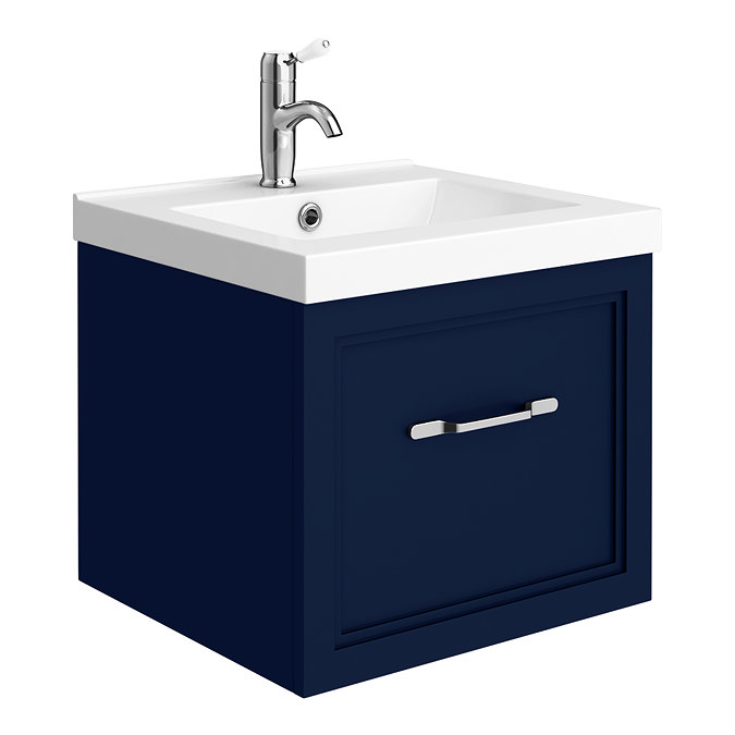 Period Bathroom Co. Wall Hung Vanity - Matt Blue - 500mm 1 Drawer with Chrome Handle Large Image