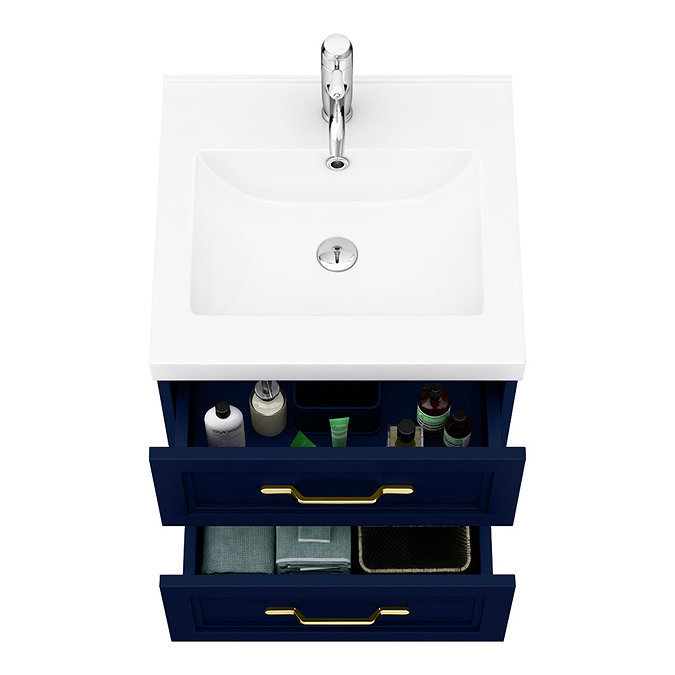 Trafalgar Wall Hung Vanity - Matt Blue - 500mm 2 Drawer with Brushed Brass Handles