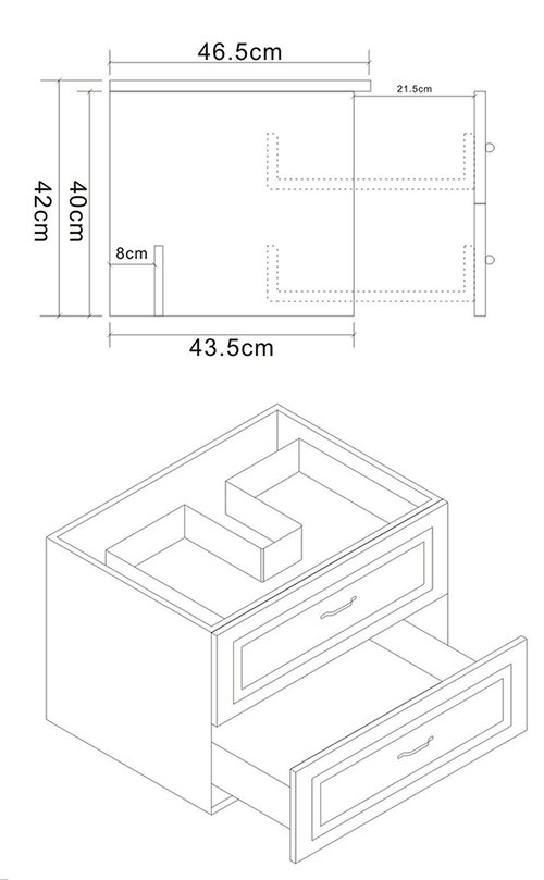 Trafalgar Wall Hung Vanity - Matt Blue - 500mm 2 Drawer with Brushed Brass Handles