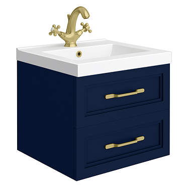 Trafalgar Wall Hung Vanity - Matt Blue - 500mm 2 Drawer with Brushed Brass Handles