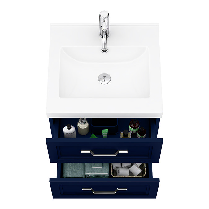 Period Bathroom Co. Wall Hung Vanity - Matt Blue - 500mm 2 Drawer with Chrome Handles Profile Large