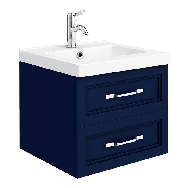 Period Bathroom Co. Wall Hung Vanity - Matt Blue - 500mm 2 Drawer with Chrome Handles Large Image