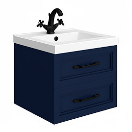 Trafalgar Wall Hung Vanity - Matt Blue - 500mm 2 Drawer with Matt Black Handles